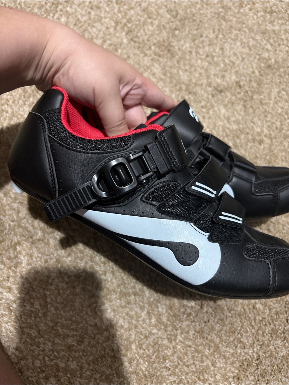 Nike Men’s Black Cycling Shoes with White Swoosh and Red Lining